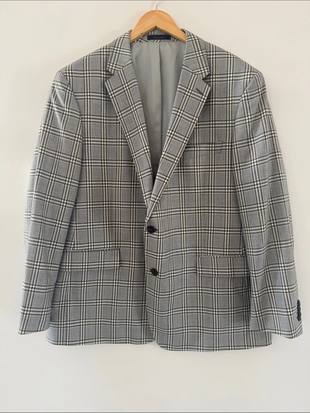 Roberto Rosso Plaid Blazer Mens 48 Regular Blue Wool Blend 2 Button